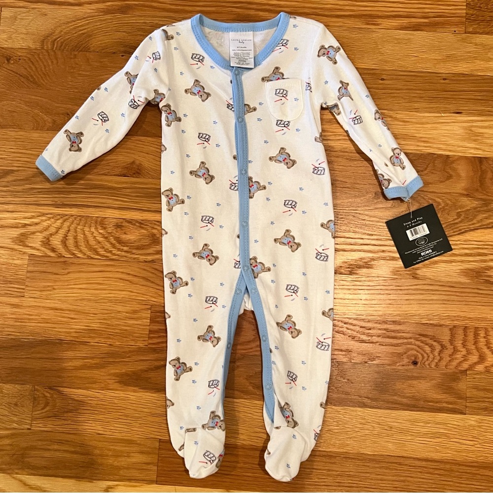 NWT Laura Ashley baby teddy bear & drums footie